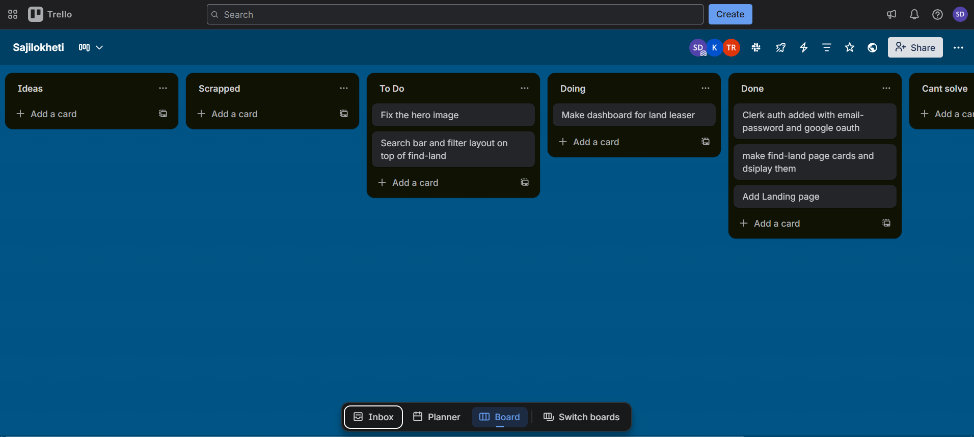 Trello board with kanban workflow for development teams